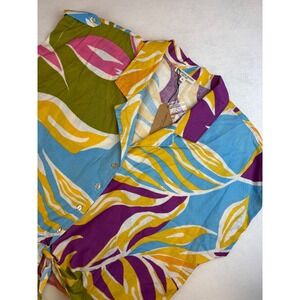 Christian Siriano New York XL Linen Blend Floral Print Tie-Front Button Down New